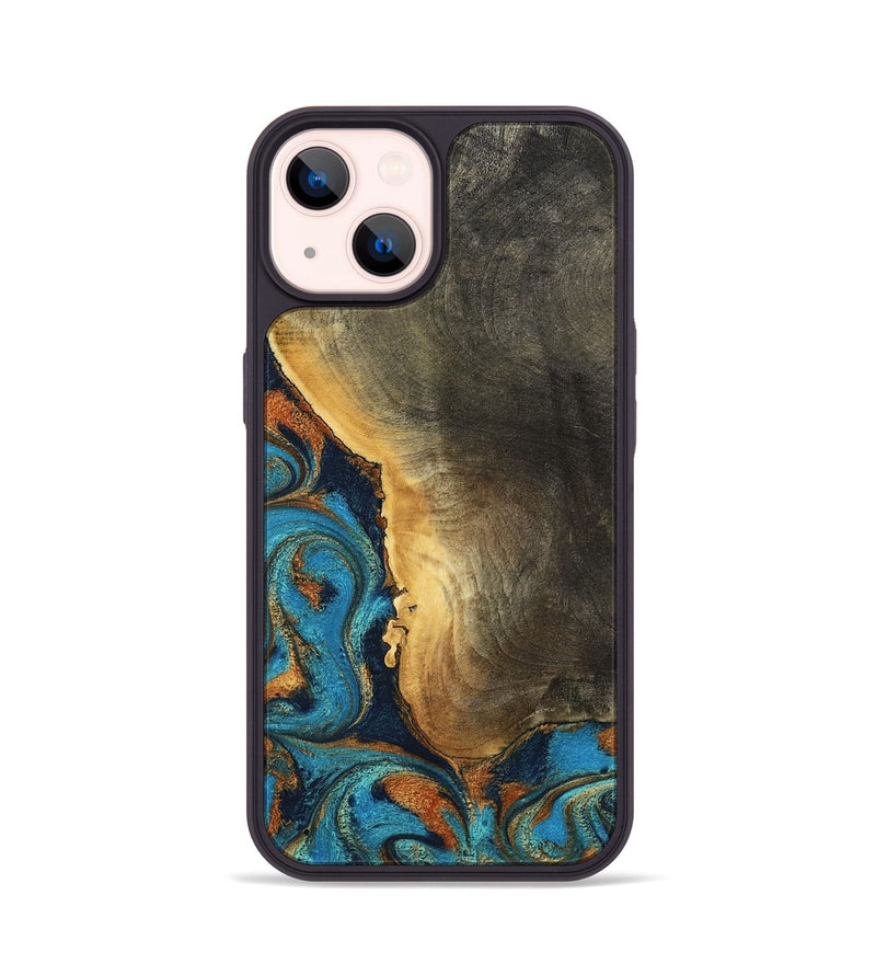 iPhone 14 Wood Phone Case - Gust (Teal & Gold, 794121)