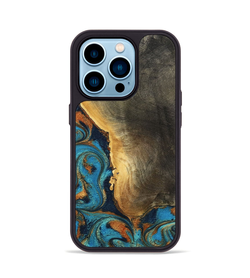 iPhone 14 Pro Wood Phone Case - Gust (Teal & Gold, 794121)