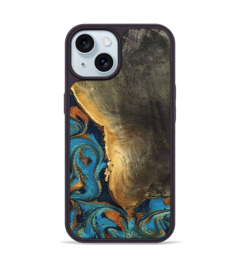 iPhone 15 Wood Phone Case - Gust (Teal & Gold, 794121)