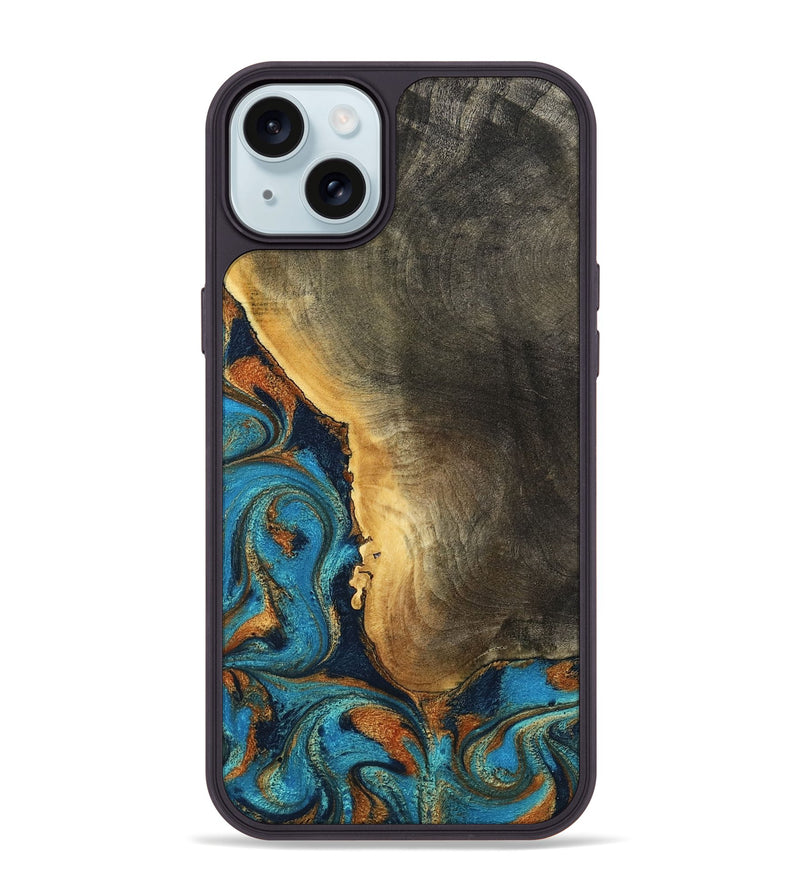 iPhone 15 Plus Wood Phone Case - Gust (Teal & Gold, 794121)