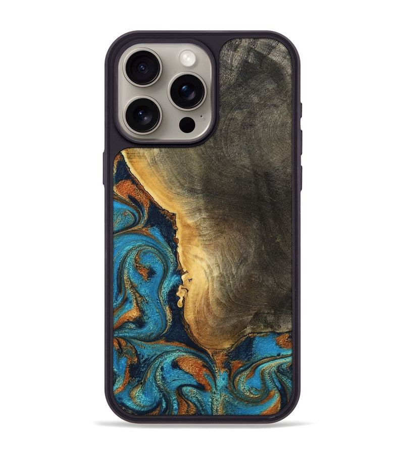 iPhone 15 Pro Max Wood Phone Case - Gust (Teal & Gold, 794121)