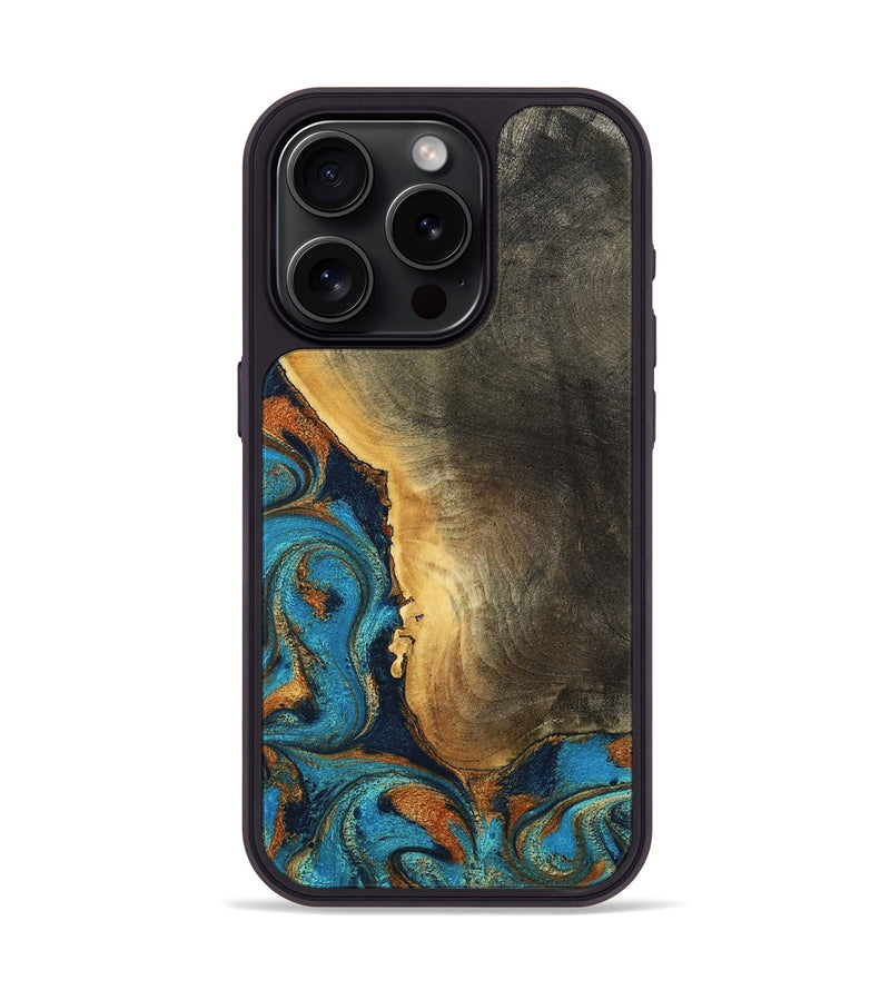 iPhone 15 Pro Wood Phone Case - Gust (Teal & Gold, 794121)