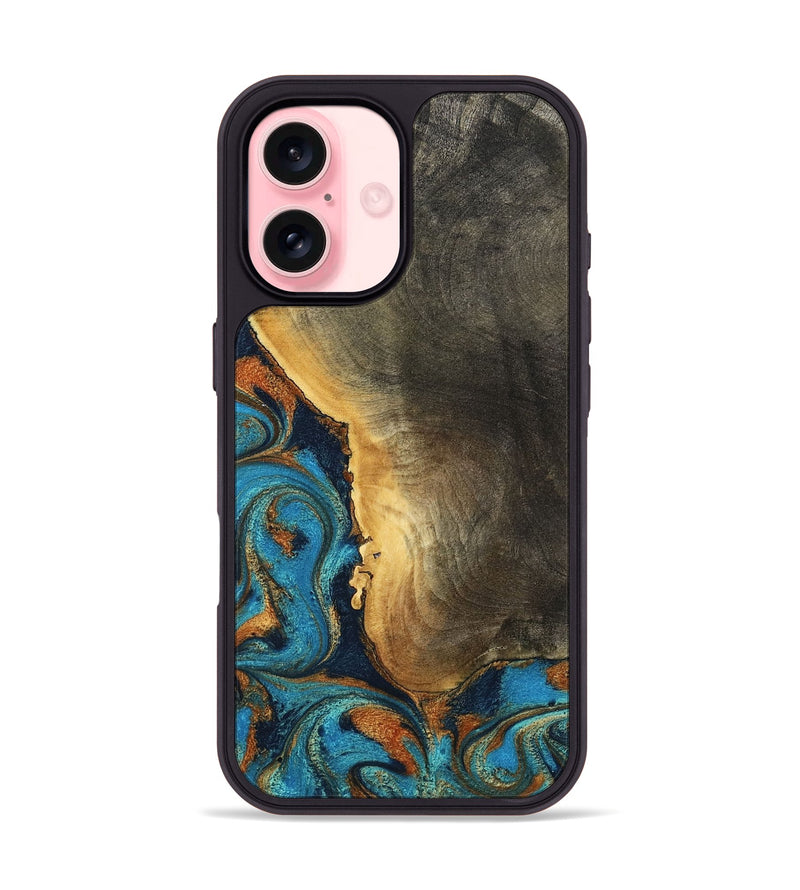 iPhone 16 Wood Phone Case - Gust (Teal & Gold, 794121)