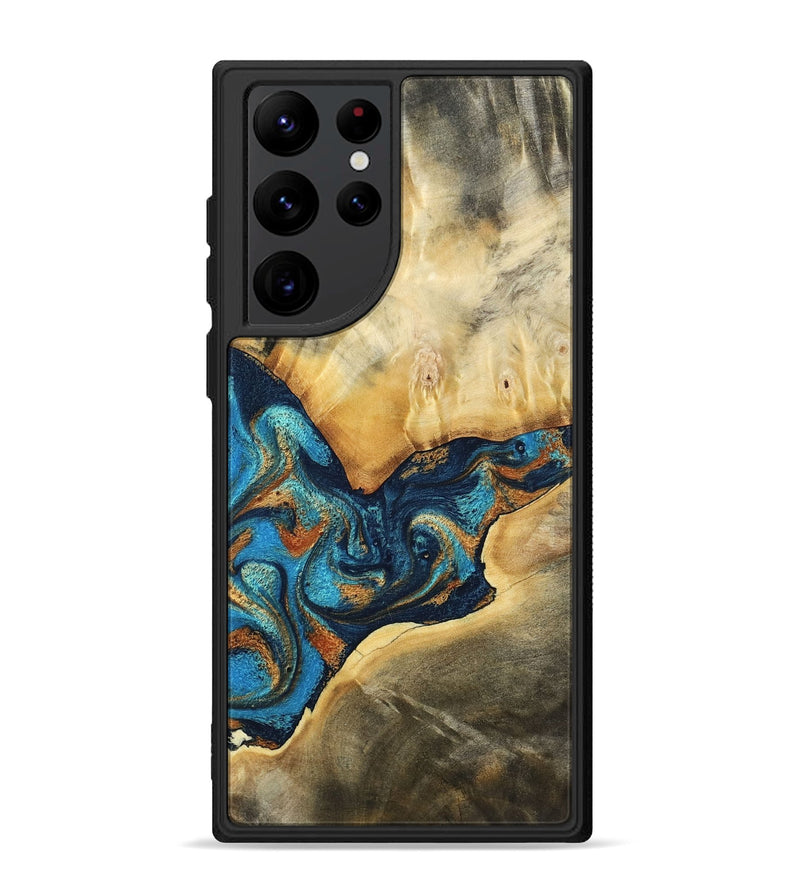 Galaxy S22 Ultra Wood Phone Case - Axton (Teal & Gold, 794122)