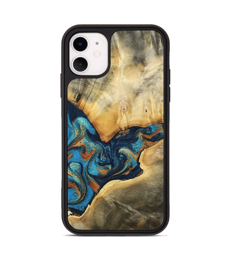 iPhone 11 Wood Phone Case - Axton (Teal & Gold, 794122)