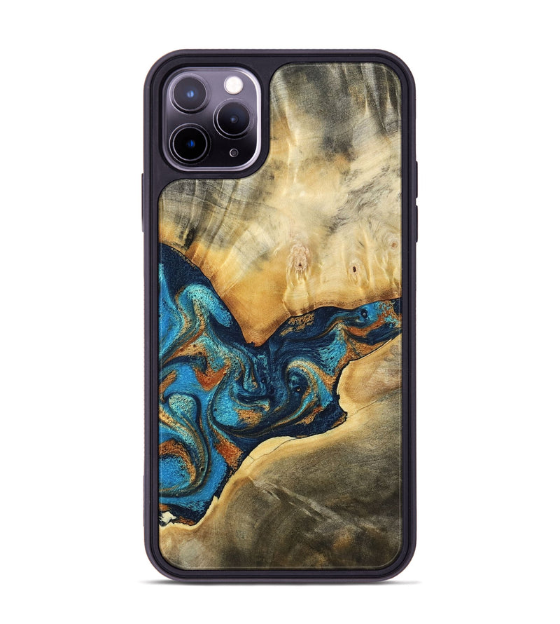 iPhone 11 Pro Max Wood Phone Case - Axton (Teal & Gold, 794122)