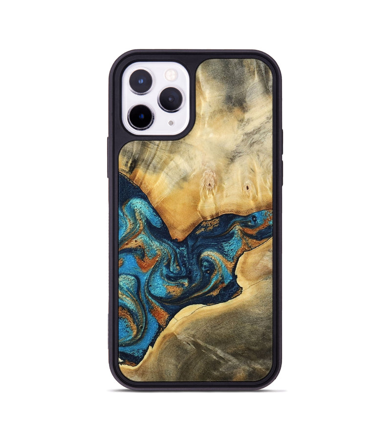 iPhone 11 Pro Wood Phone Case - Axton (Teal & Gold, 794122)