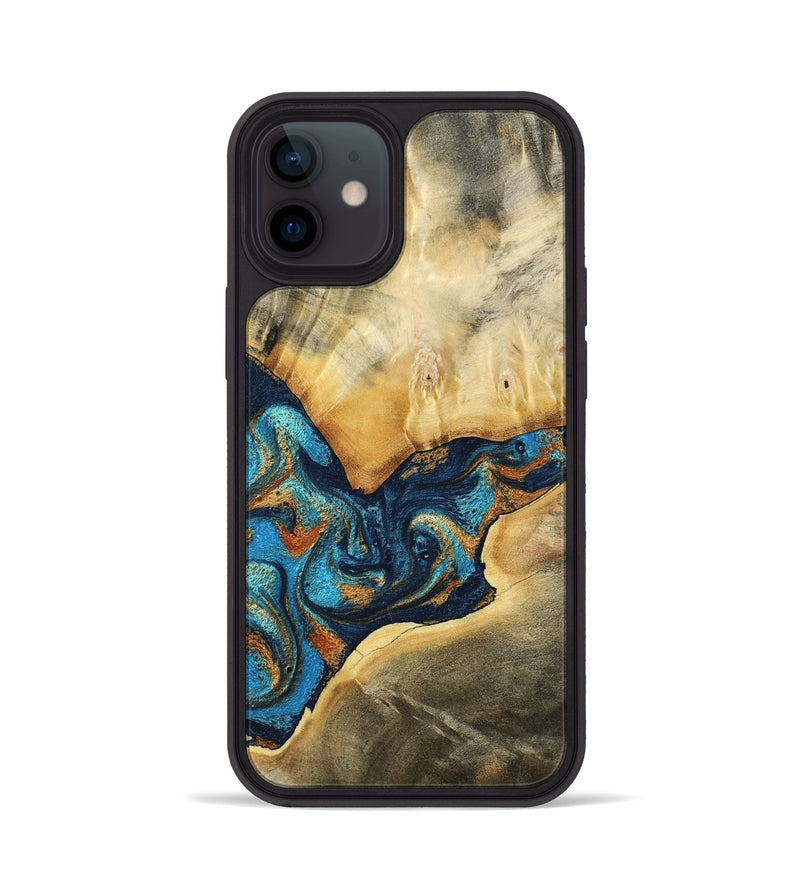 iPhone 12 Wood Phone Case - Axton (Teal & Gold, 794122)