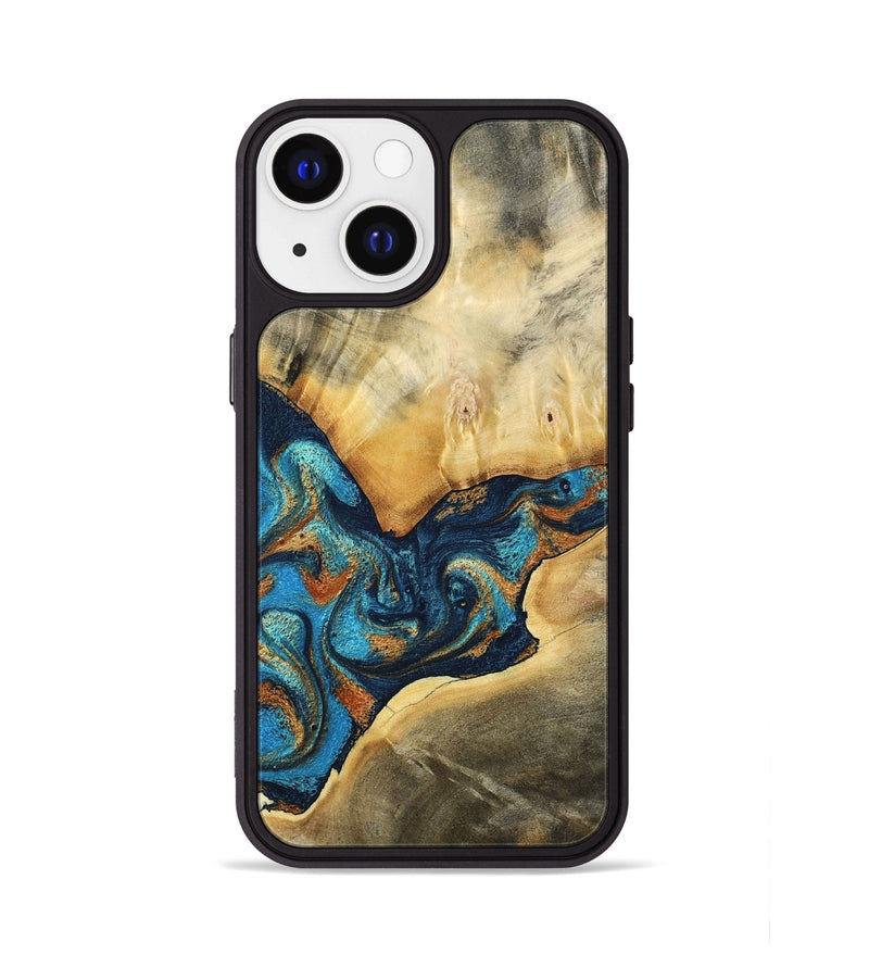 iPhone 13 Wood Phone Case - Axton (Teal & Gold, 794122)