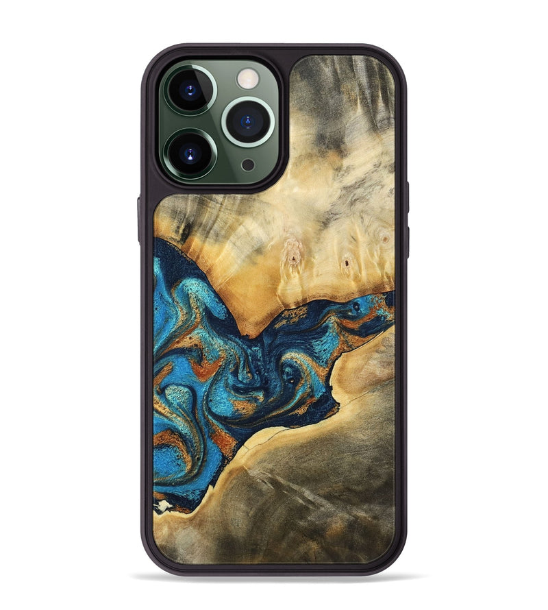 iPhone 13 Pro Max Wood Phone Case - Axton (Teal & Gold, 794122)