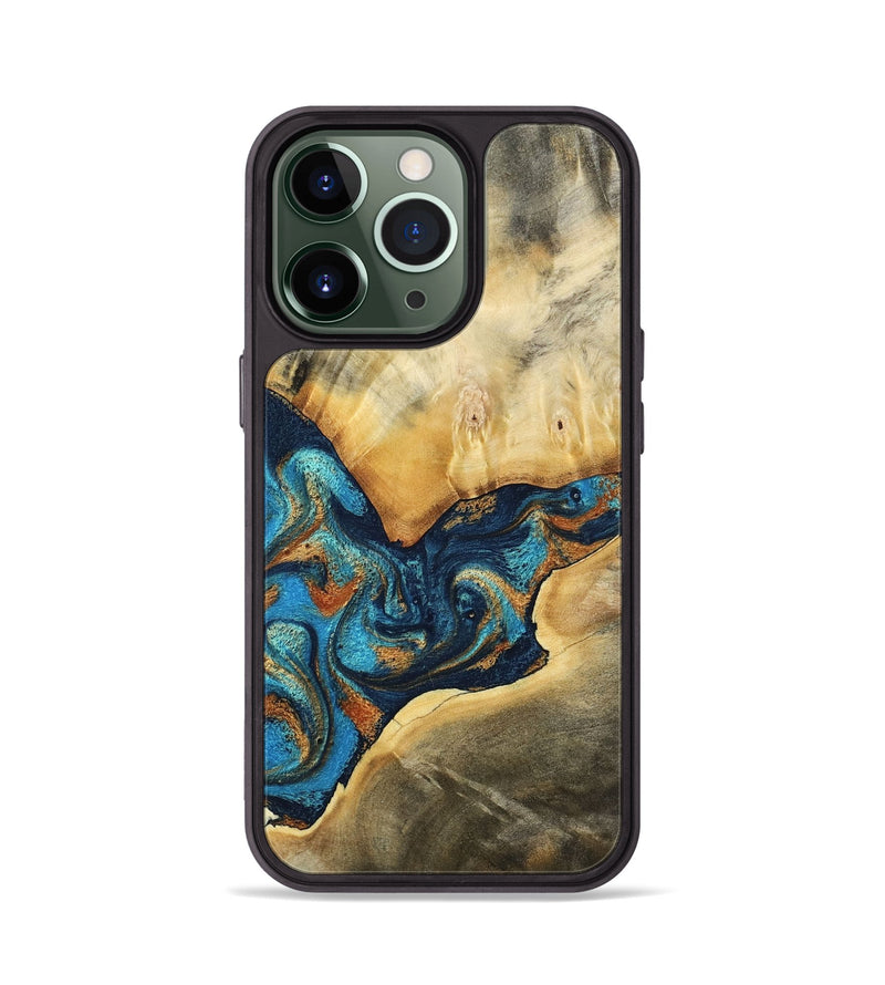 iPhone 13 Pro Wood Phone Case - Axton (Teal & Gold, 794122)