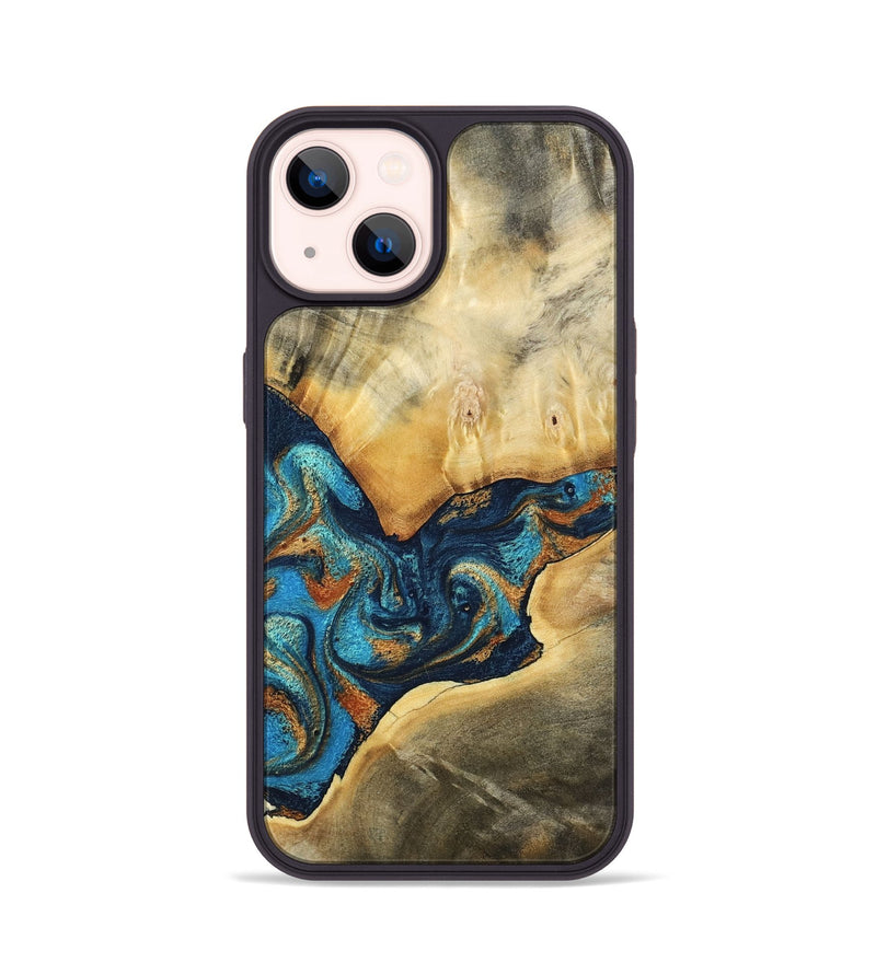 iPhone 14 Wood Phone Case - Axton (Teal & Gold, 794122)