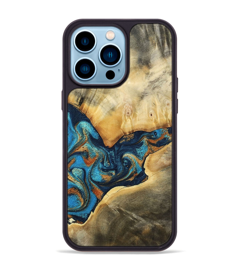 iPhone 14 Pro Max Wood Phone Case - Axton (Teal & Gold, 794122)