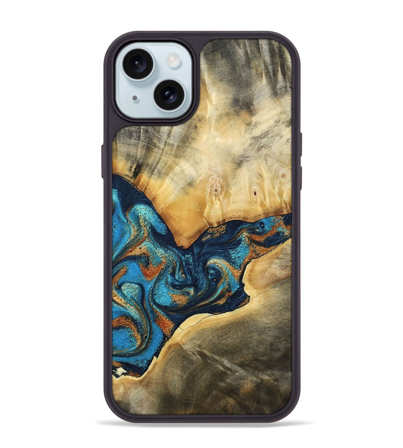 iPhone 15 Plus Wood Phone Case - Axton (Teal & Gold, 794122)