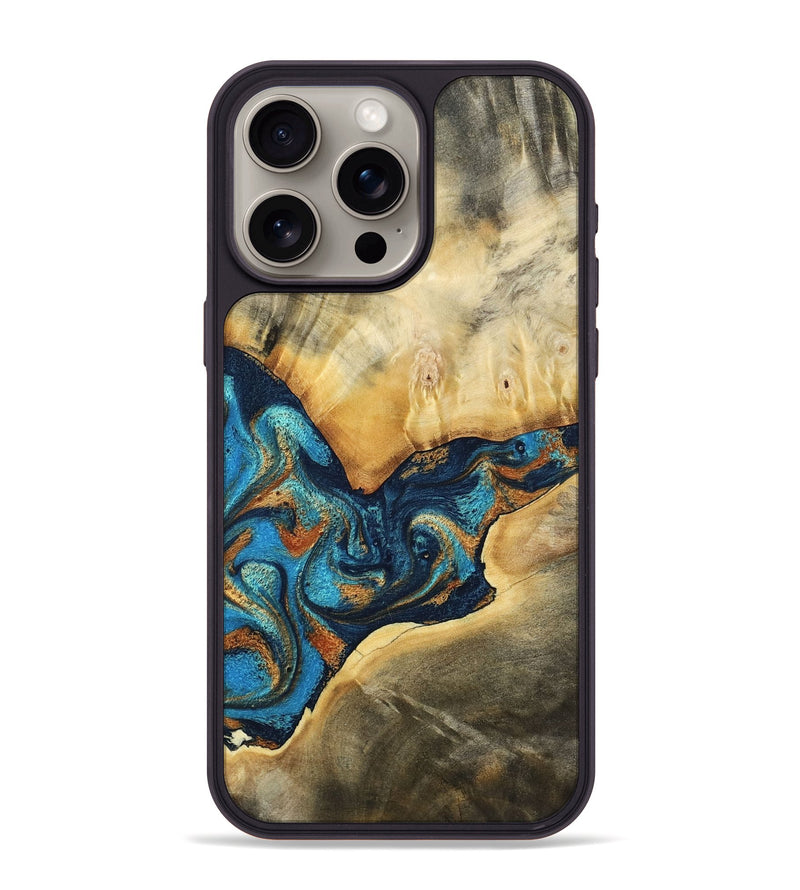 iPhone 15 Pro Max Wood Phone Case - Axton (Teal & Gold, 794122)
