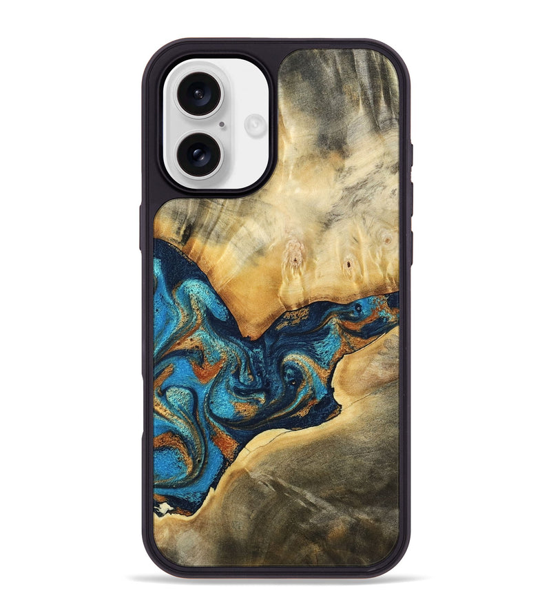 iPhone 16 Plus Wood Phone Case - Axton (Teal & Gold, 794122)