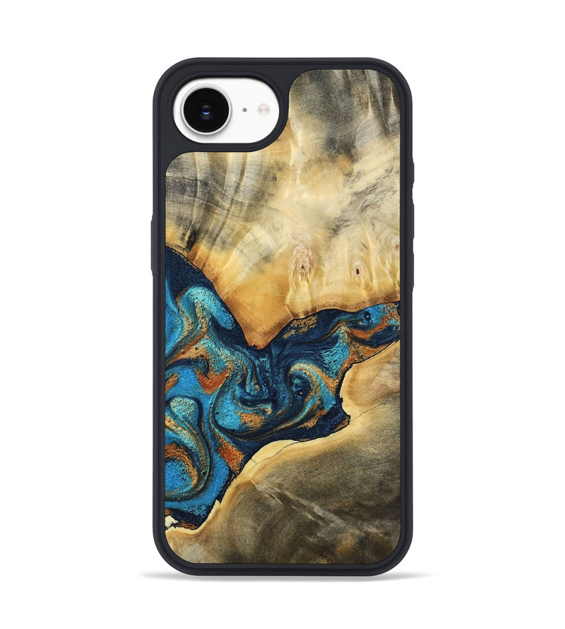 iPhone 16e Wood Phone Case - Axton (Teal & Gold, 794122)