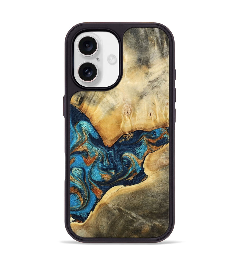 iPhone 17 Wood Phone Case - Axton (Teal & Gold, 794122)