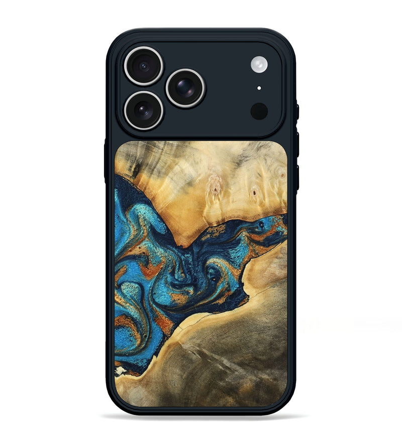 iPhone 17 Pro Max Wood Phone Case - Axton (Teal & Gold, 794122)