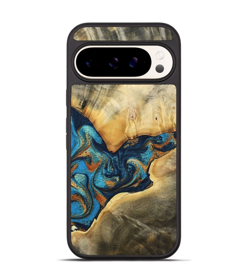 Pixel 9 Wood Phone Case - Axton (Teal & Gold, 794122)