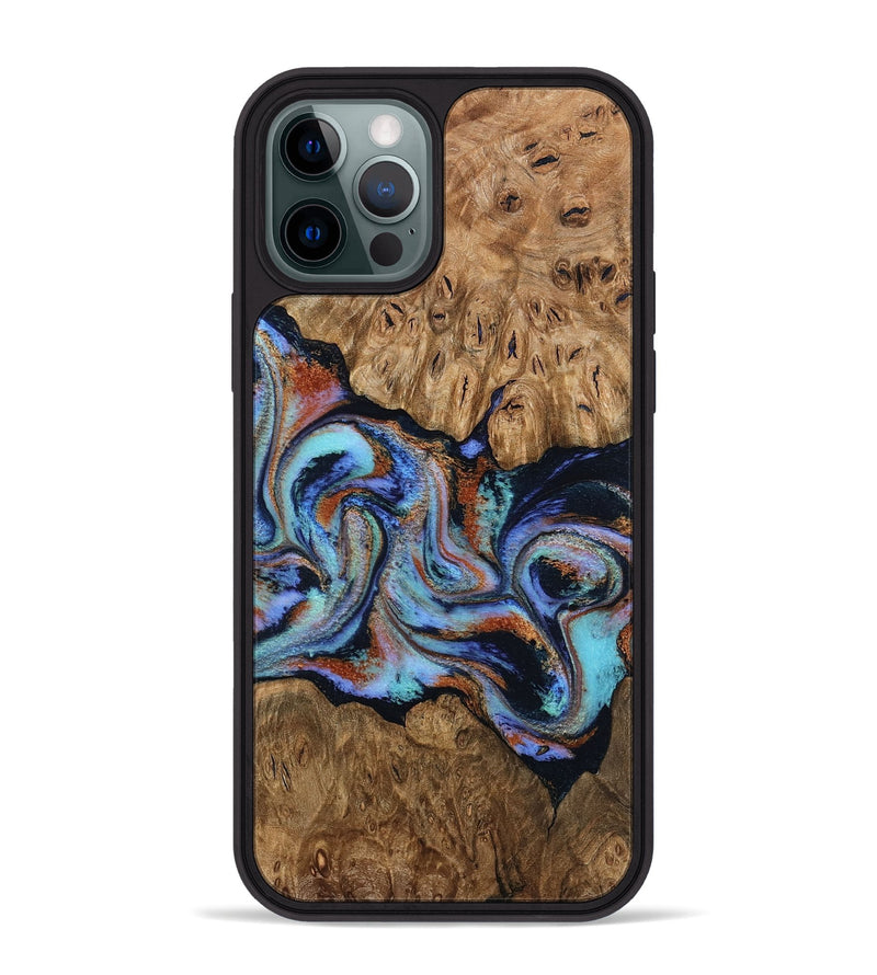 iPhone 12 Pro Max Wood Phone Case - Daija (Teal & Gold, 794126)