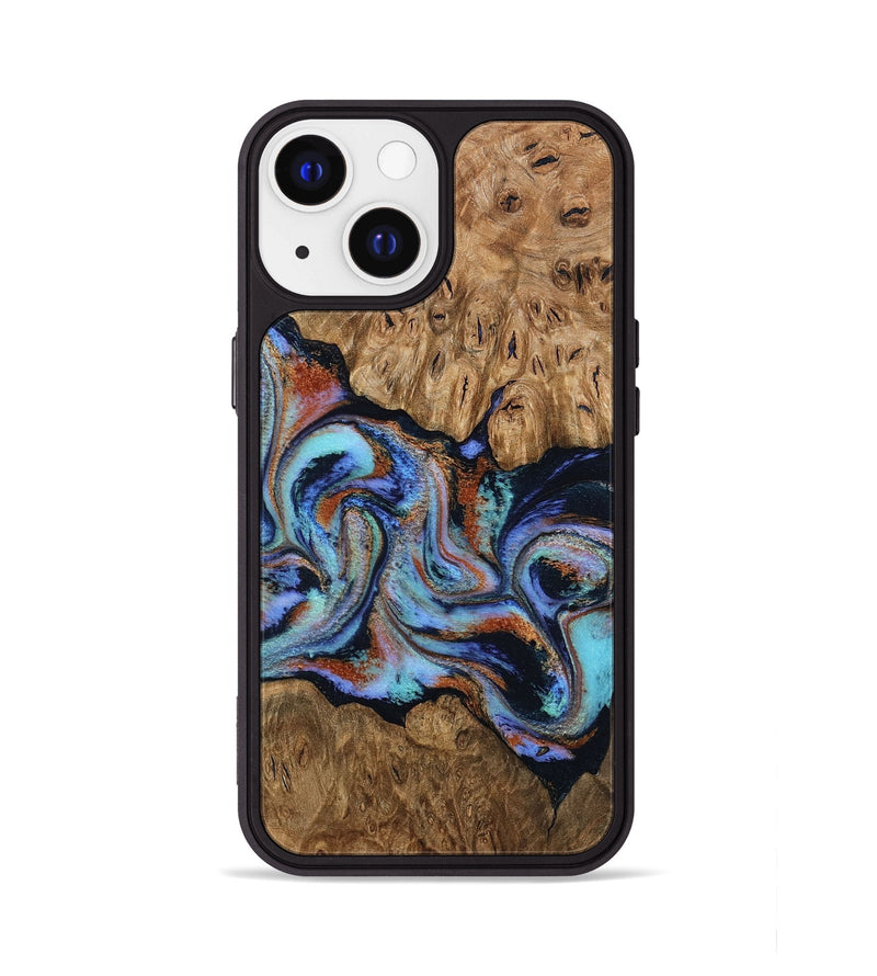 iPhone 13 Wood Phone Case - Daija (Teal & Gold, 794126)