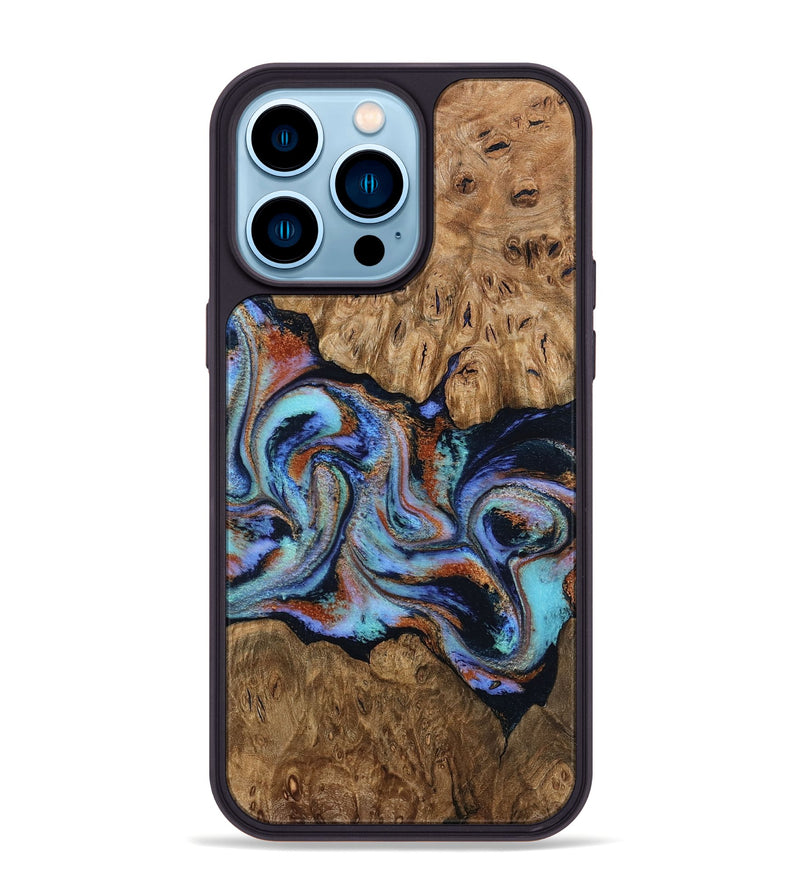 iPhone 14 Pro Max Wood Phone Case - Daija (Teal & Gold, 794126)
