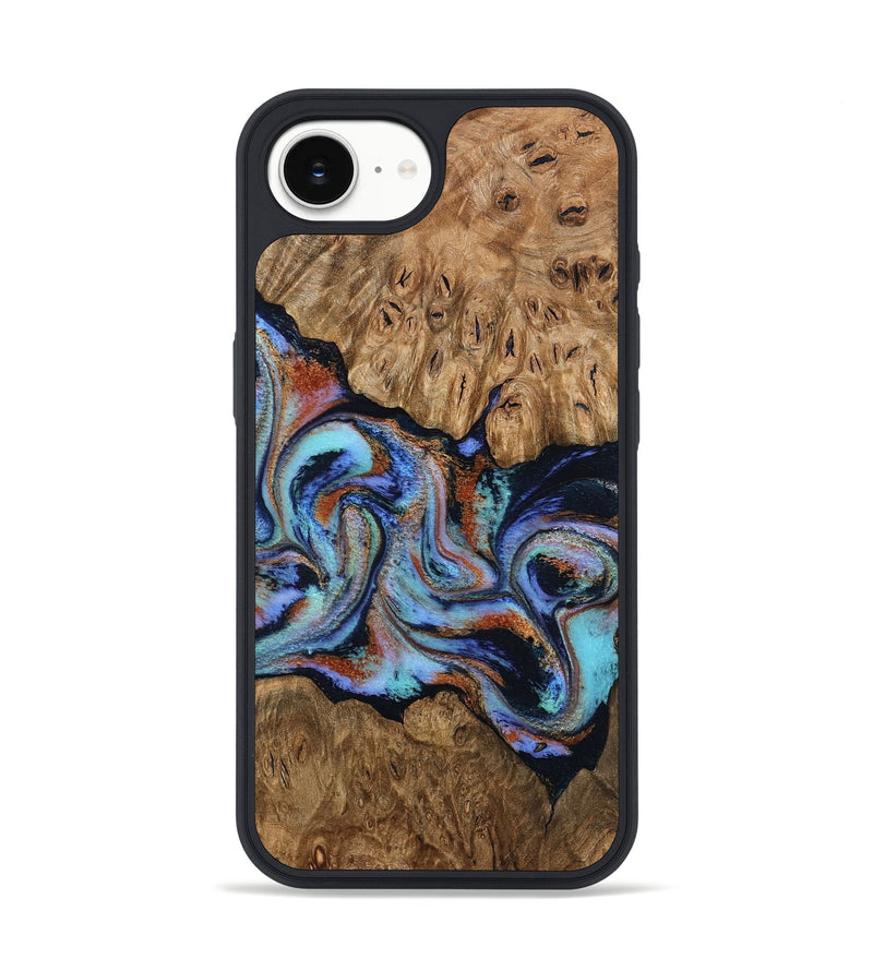 iPhone 16e Wood Phone Case - Daija (Teal & Gold, 794126)