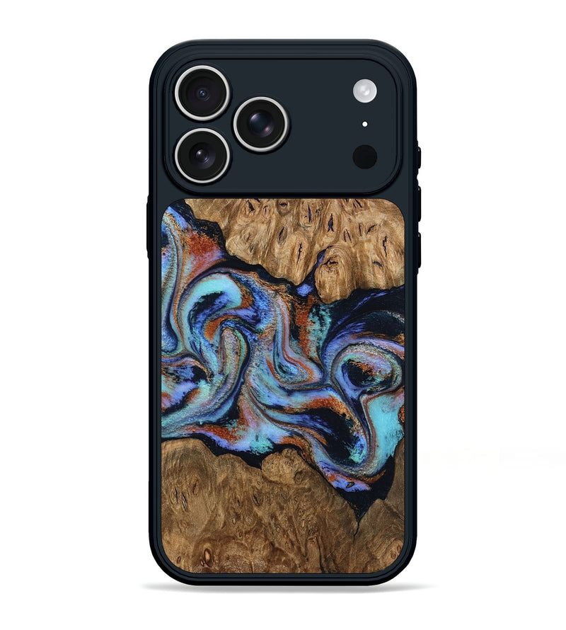 iPhone 17 Pro Max Wood Phone Case - Daija (Teal & Gold, 794126)