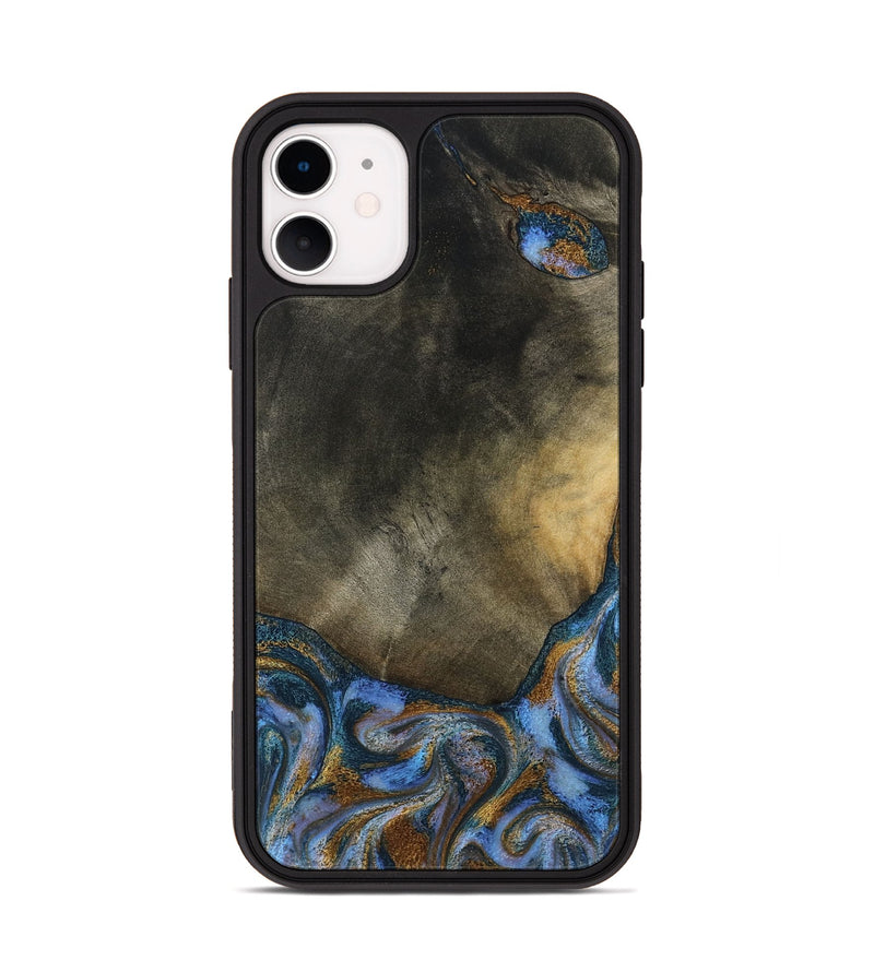 iPhone 11 Wood Phone Case - Stephen (Teal & Gold, 794138)
