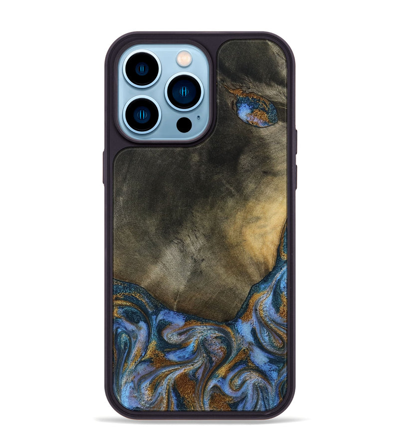 iPhone 14 Pro Max Wood Phone Case - Stephen (Teal & Gold, 794138)