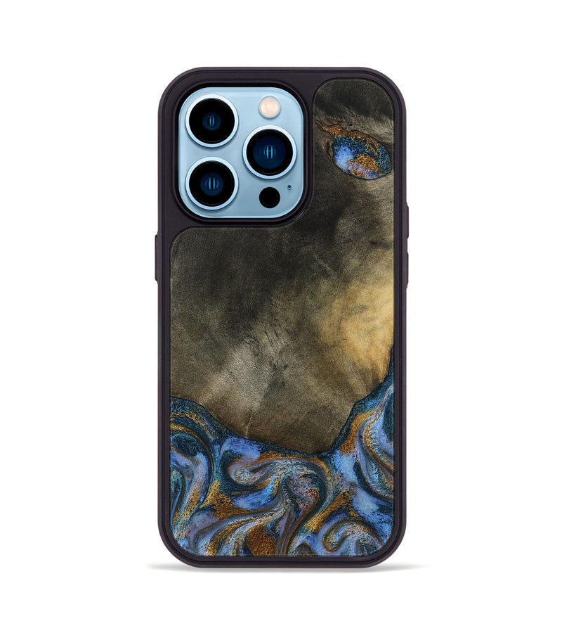 iPhone 14 Pro Wood Phone Case - Stephen (Teal & Gold, 794138)