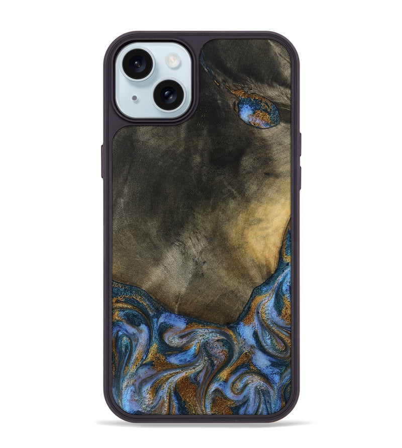 iPhone 15 Plus Wood Phone Case - Stephen (Teal & Gold, 794138)