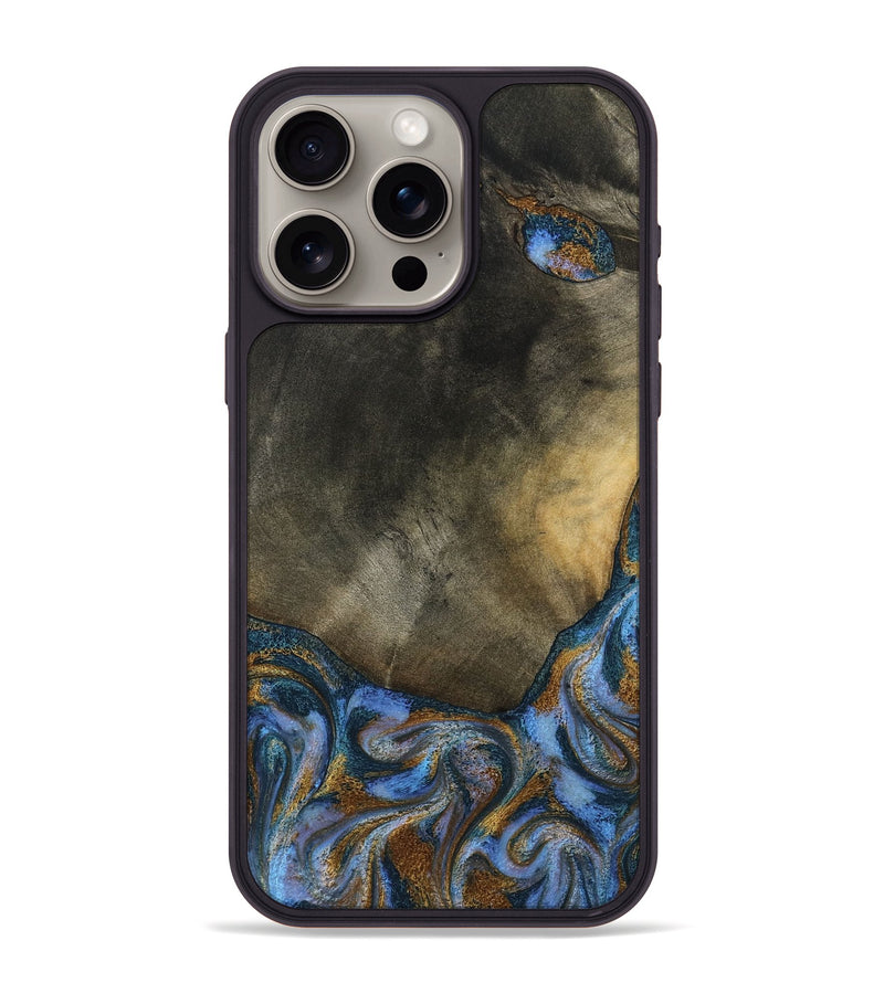 iPhone 15 Pro Max Wood Phone Case - Stephen (Teal & Gold, 794138)