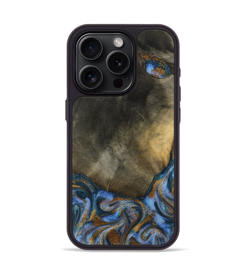 iPhone 15 Pro Wood Phone Case - Stephen (Teal & Gold, 794138)