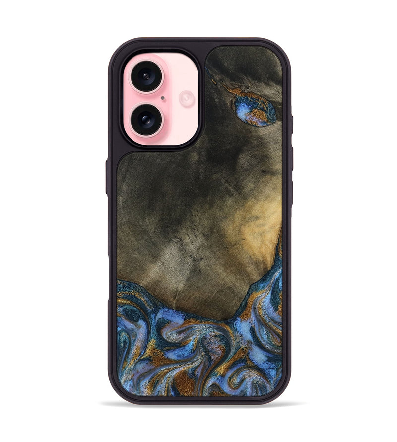 iPhone 16 Wood Phone Case - Stephen (Teal & Gold, 794138)
