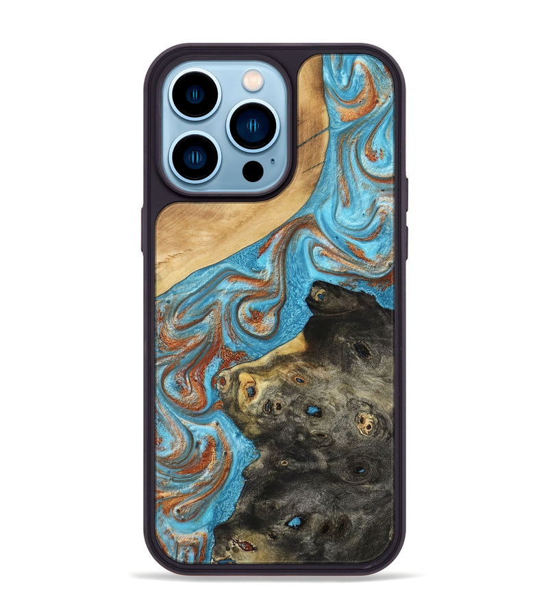 iPhone 14 Pro Max Wood Phone Case - Cody (Teal & Gold, 794154)