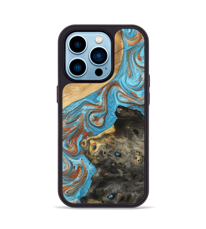 iPhone 14 Pro Wood Phone Case - Cody (Teal & Gold, 794154)