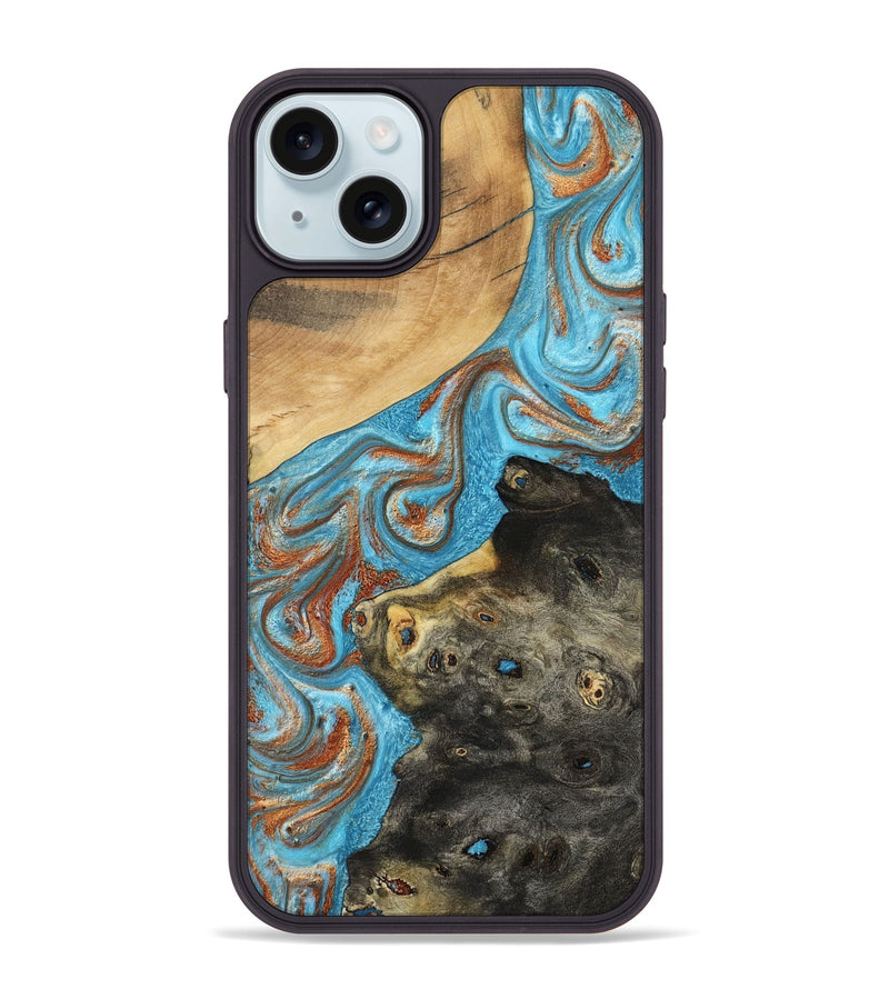iPhone 15 Plus Wood Phone Case - Cody (Teal & Gold, 794154)