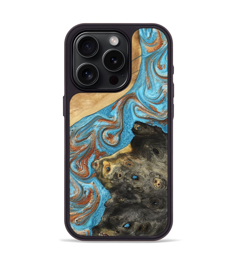 iPhone 15 Pro Wood Phone Case - Cody (Teal & Gold, 794154)