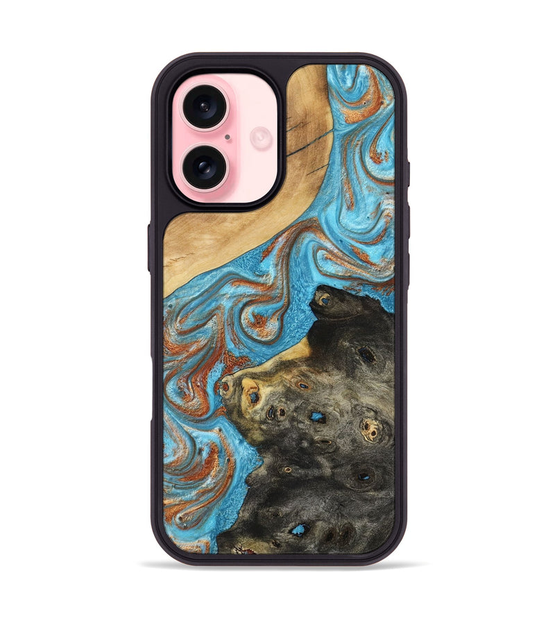 iPhone 16 Wood Phone Case - Cody (Teal & Gold, 794154)