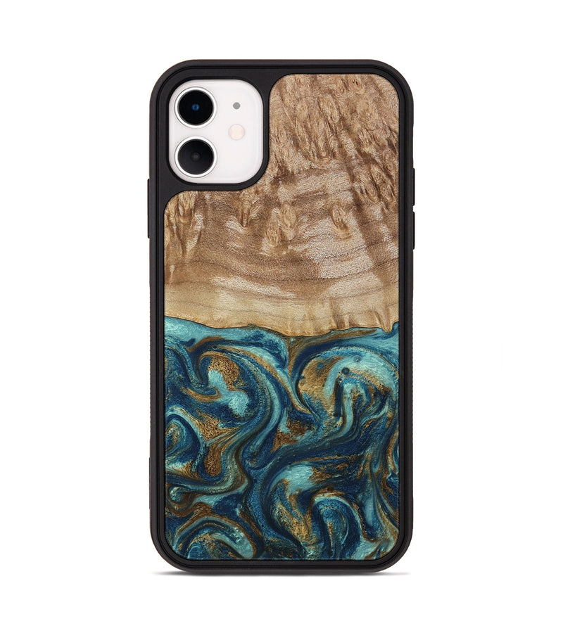 iPhone 11 Wood Phone Case - Zakary (Teal & Gold, 794161)
