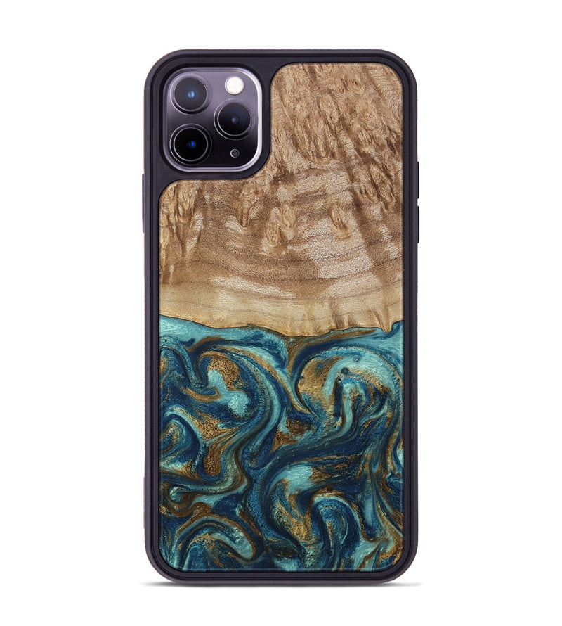 iPhone 11 Pro Max Wood Phone Case - Zakary (Teal & Gold, 794161)