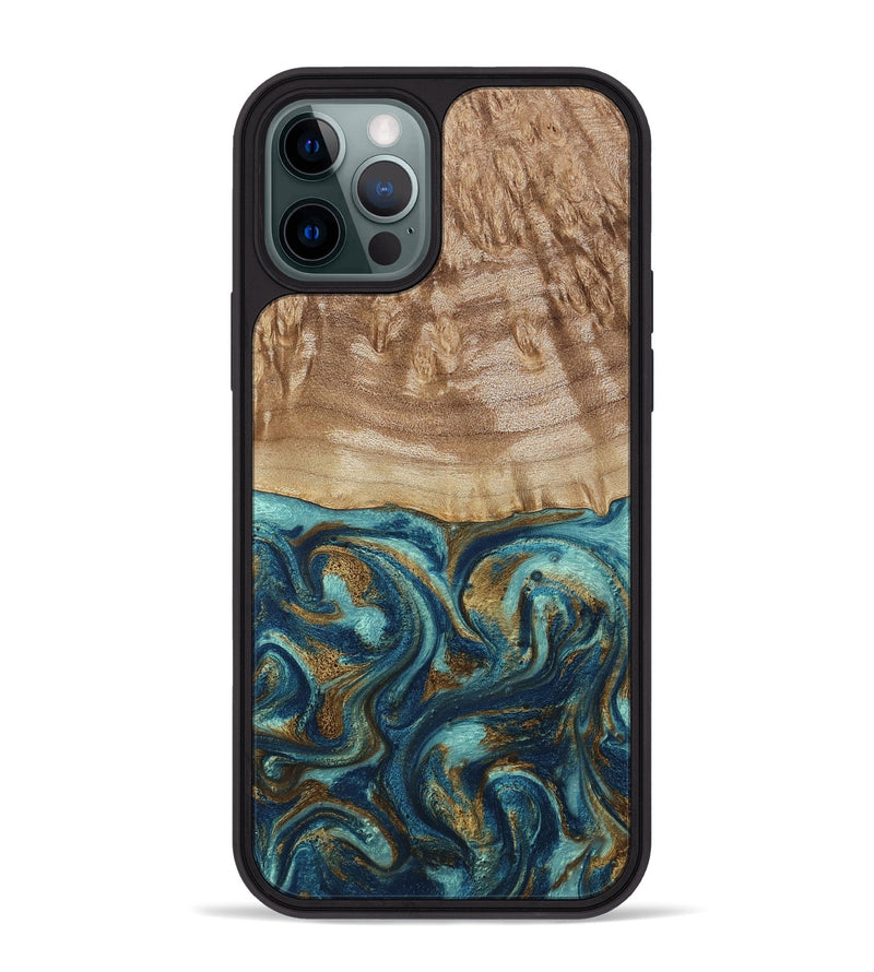iPhone 12 Pro Max Wood Phone Case - Zakary (Teal & Gold, 794161)