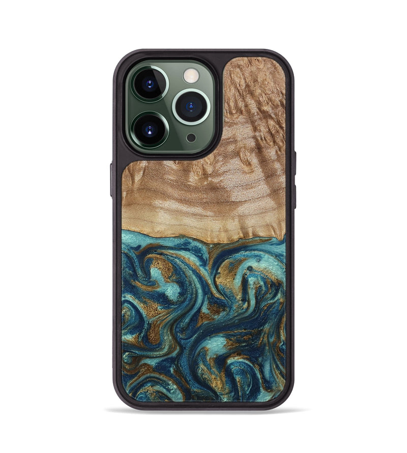 iPhone 13 Pro Wood Phone Case - Zakary (Teal & Gold, 794161)