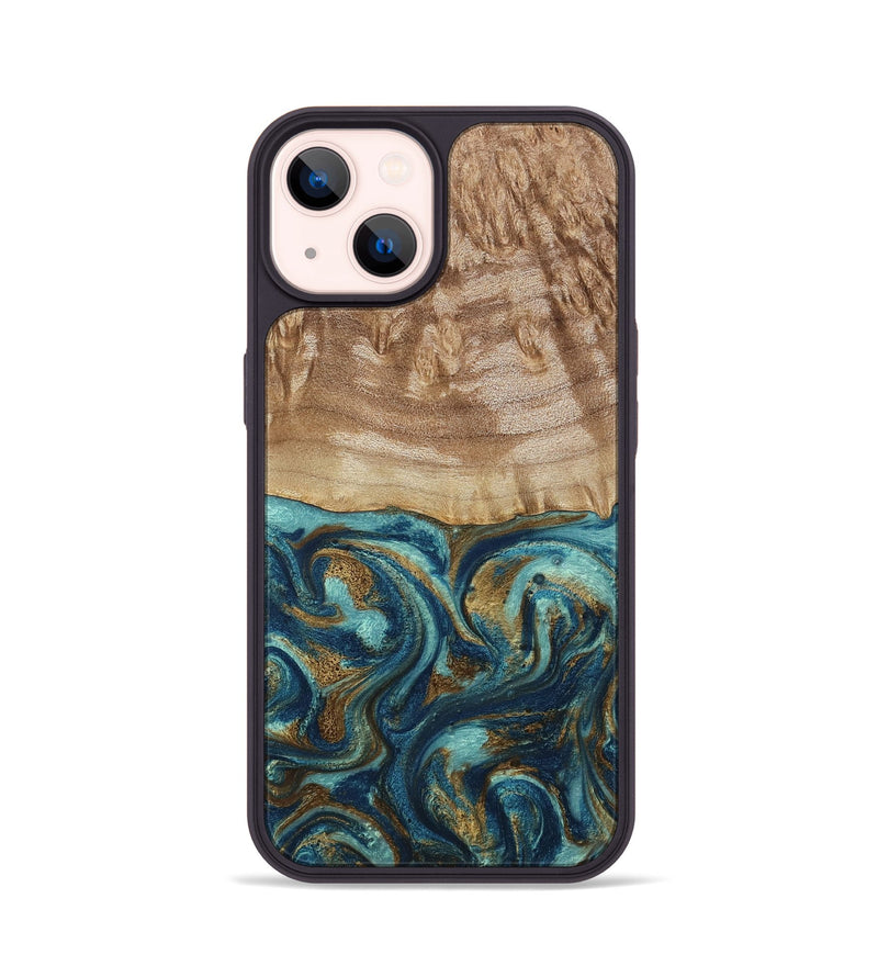 iPhone 14 Wood Phone Case - Zakary (Teal & Gold, 794161)