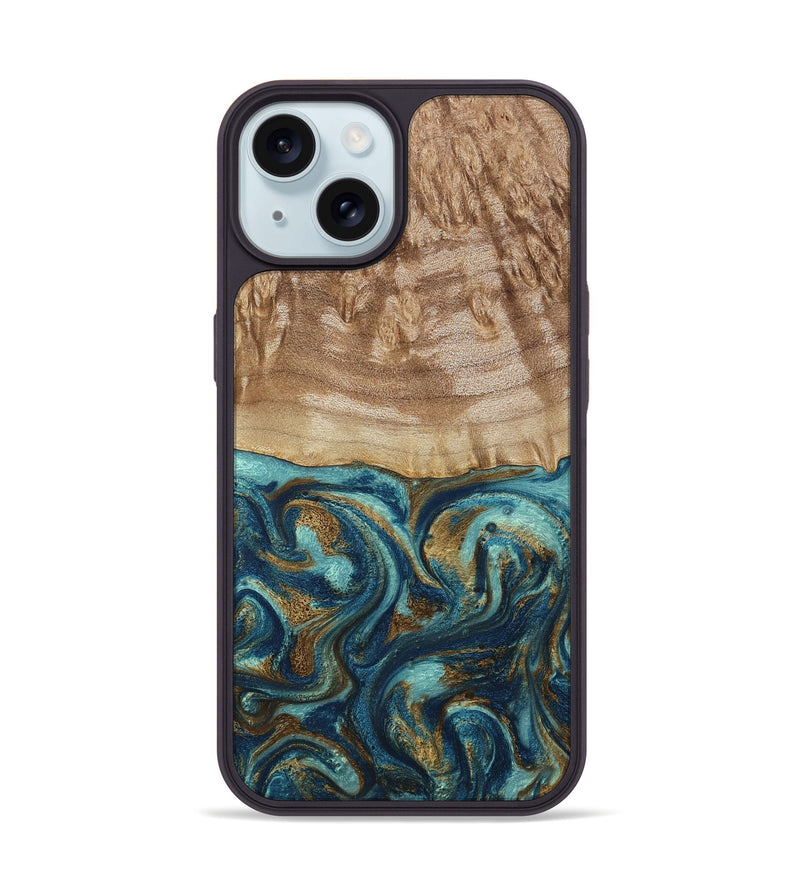 iPhone 15 Wood Phone Case - Zakary (Teal & Gold, 794161)