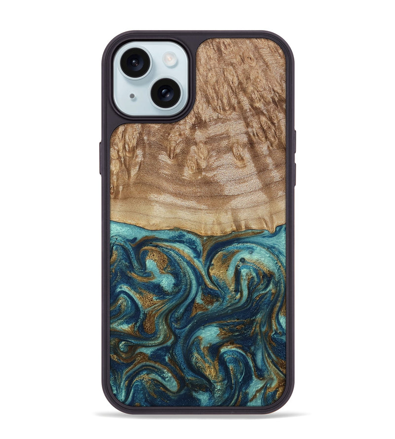 iPhone 15 Plus Wood Phone Case - Zakary (Teal & Gold, 794161)