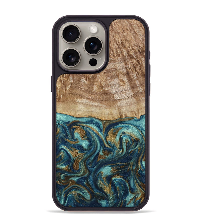 iPhone 15 Pro Max Wood Phone Case - Zakary (Teal & Gold, 794161)