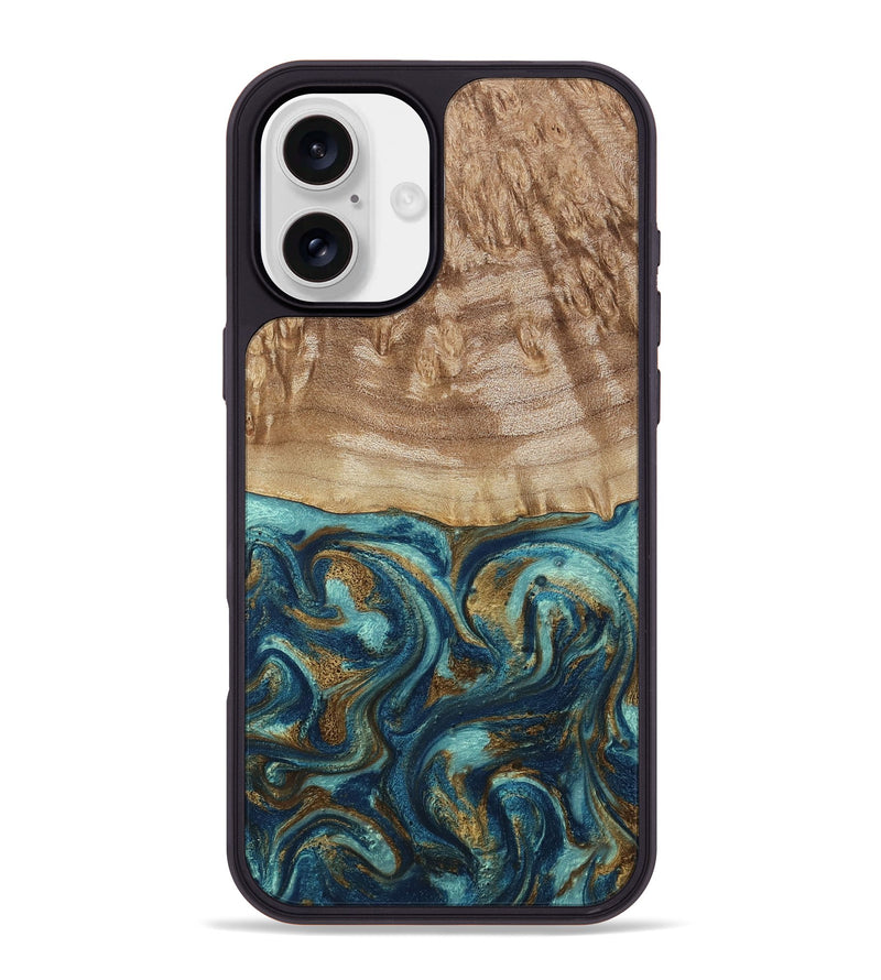 iPhone 16 Plus Wood Phone Case - Zakary (Teal & Gold, 794161)